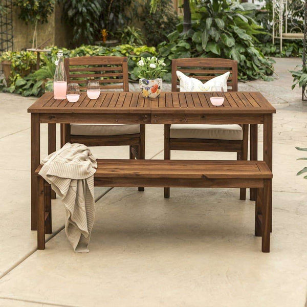 4-Piece Modern Acacia Wood Patio Dining Set with Table, 2 Chairs & Bench - Stylish Outdoor Comfort