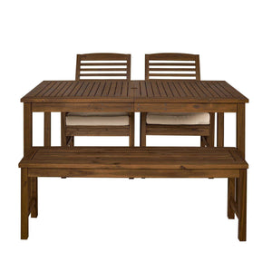 4-Piece Modern Acacia Wood Patio Dining Set with Table, 2 Chairs & Bench - Stylish Outdoor Comfort