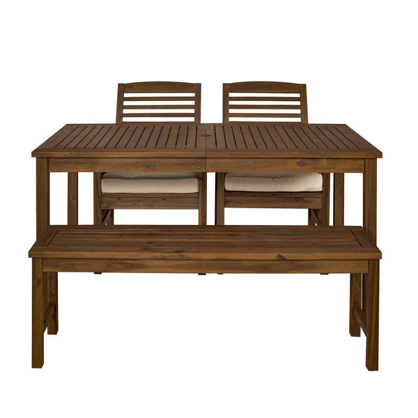 4-Piece Modern Acacia Wood Patio Dining Set with Table, 2 Chairs & Bench - Stylish Outdoor Comfort