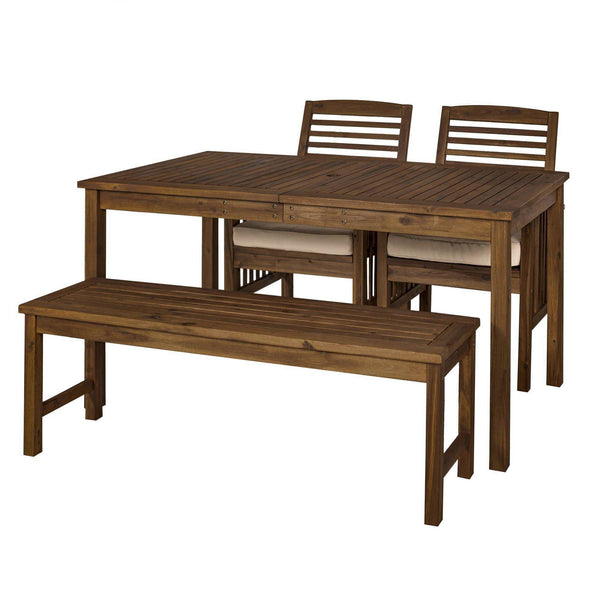 4-Piece Modern Acacia Wood Patio Dining Set with Table, 2 Chairs & Bench - Stylish Outdoor Comfort