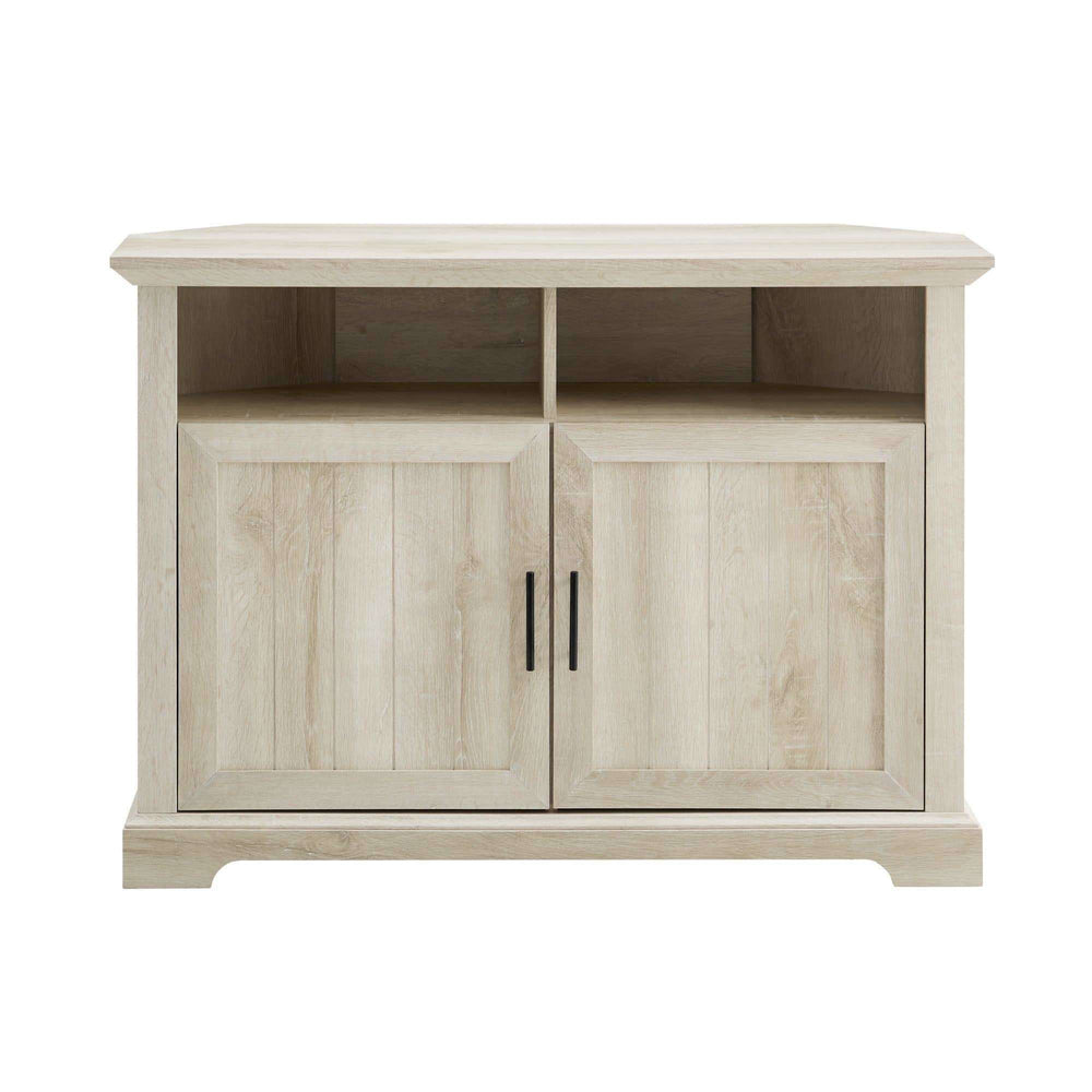 44" Grooved Door Corner TV Console – White Oak, Stylish & Functional Storage for Small Spaces!
