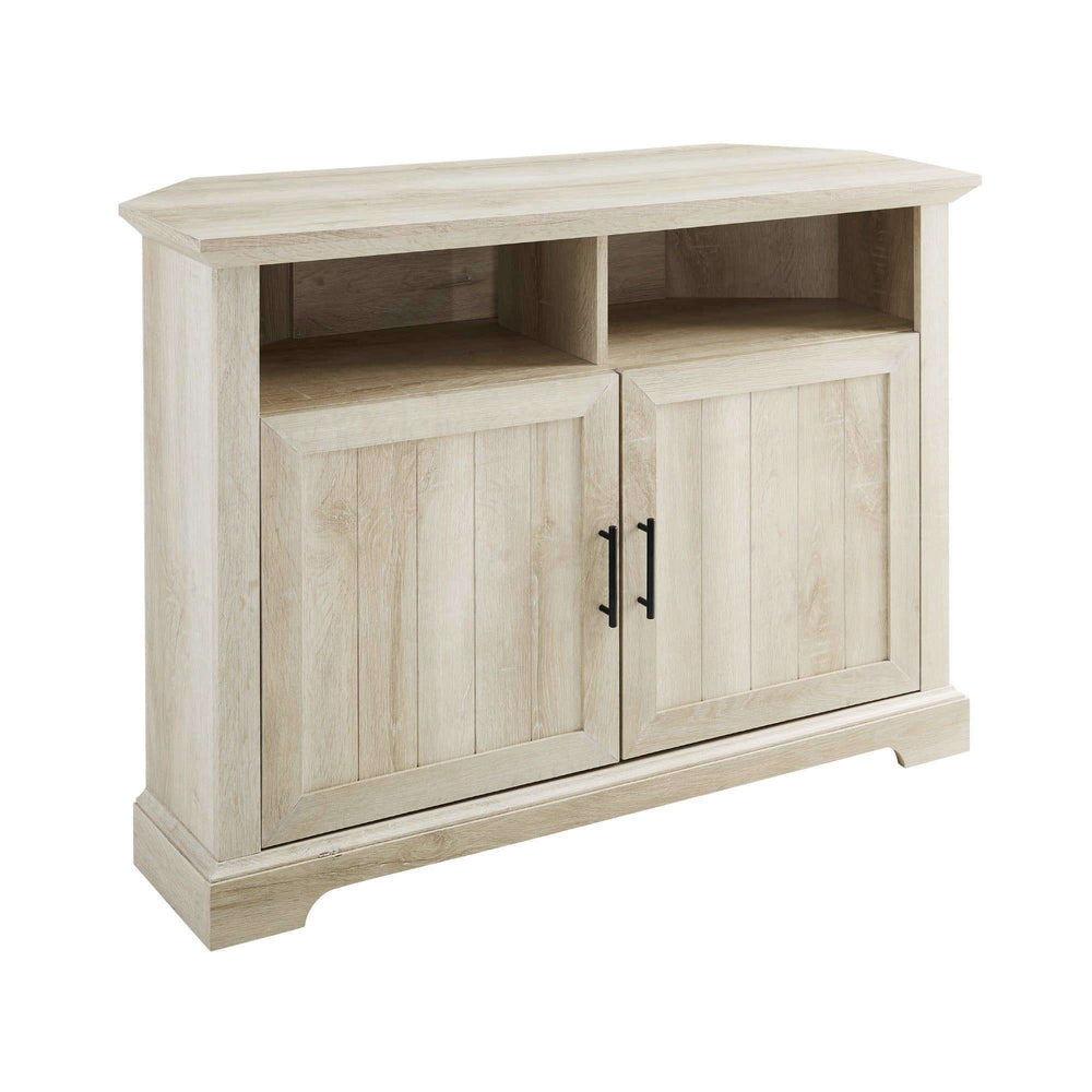 44" Grooved Door Corner TV Console – White Oak, Stylish & Functional Storage for Small Spaces!