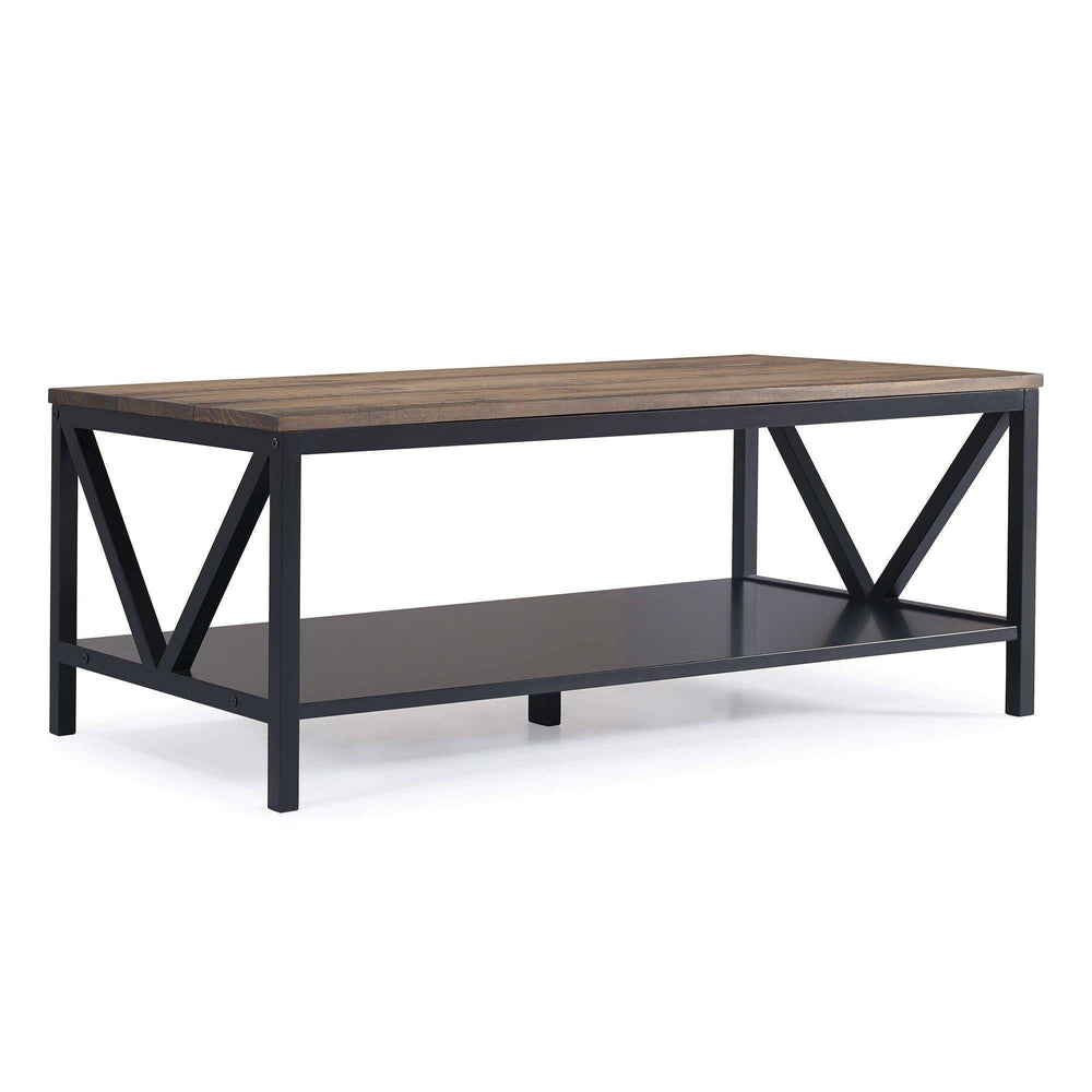 48" Distressed Farmhouse Coffee Table - Durable Solid Wood Design with Lower Shelf for Stylish Storage