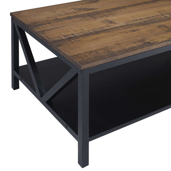 48" Distressed Farmhouse Coffee Table - Durable Solid Wood Design with Lower Shelf for Stylish Storage