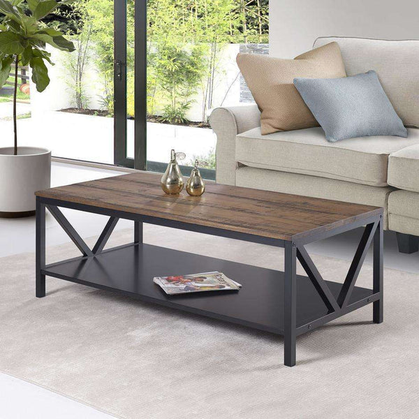 48" Distressed Farmhouse Coffee Table - Durable Solid Wood Design with Lower Shelf for Stylish Storage