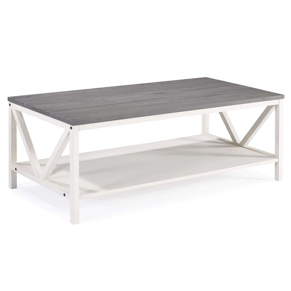 48" Distressed Farmhouse Coffee Table - Durable Solid Wood Design with Lower Shelf for Stylish Storage
