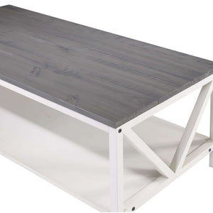 48" Distressed Farmhouse Coffee Table - Durable Solid Wood Design with Lower Shelf for Stylish Storage