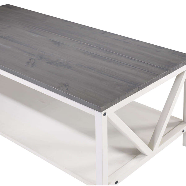48" Distressed Farmhouse Coffee Table - Durable Solid Wood Design with Lower Shelf for Stylish Storage