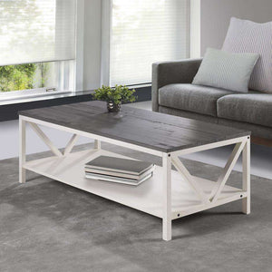 48" Distressed Farmhouse Coffee Table - Durable Solid Wood Design with Lower Shelf for Stylish Storage