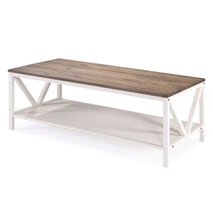 48" Distressed Farmhouse Coffee Table - Durable Solid Wood Design with Lower Shelf for Stylish Storage