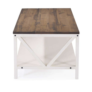 48" Distressed Farmhouse Coffee Table - Durable Solid Wood Design with Lower Shelf for Stylish Storage