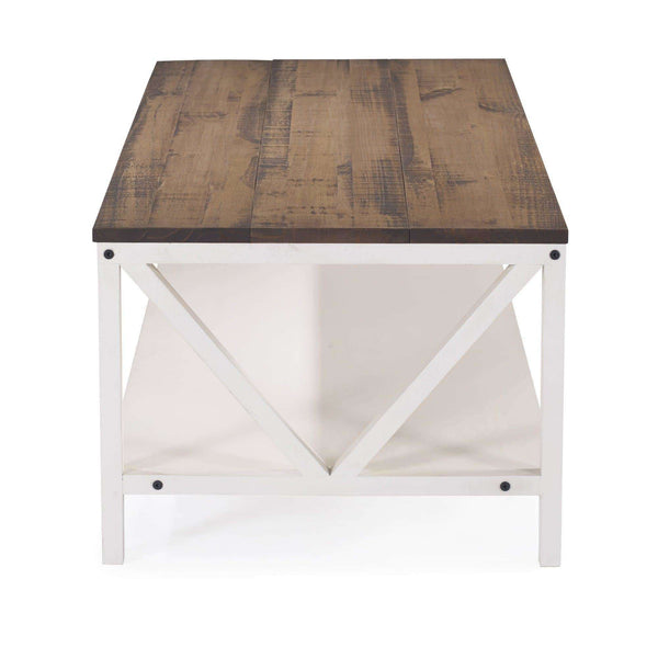 48" Distressed Farmhouse Coffee Table - Durable Solid Wood Design with Lower Shelf for Stylish Storage