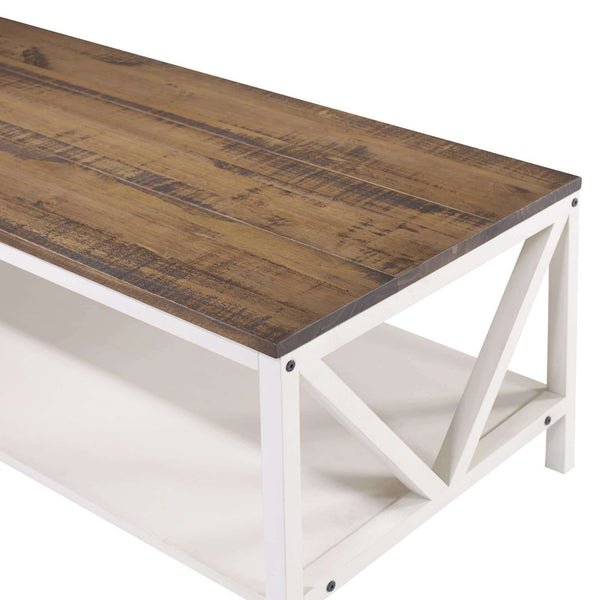 48" Distressed Farmhouse Coffee Table - Durable Solid Wood Design with Lower Shelf for Stylish Storage