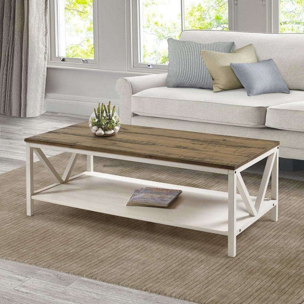 48" Distressed Farmhouse Coffee Table - Durable Solid Wood Design with Lower Shelf for Stylish Storage