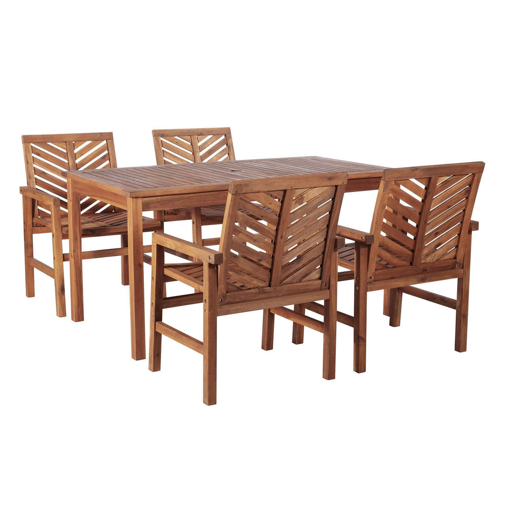 5-Piece Chevron Outdoor Patio Dining Set – Stylish Solid Wood Table & Chairs for Year-Round Enjoyment