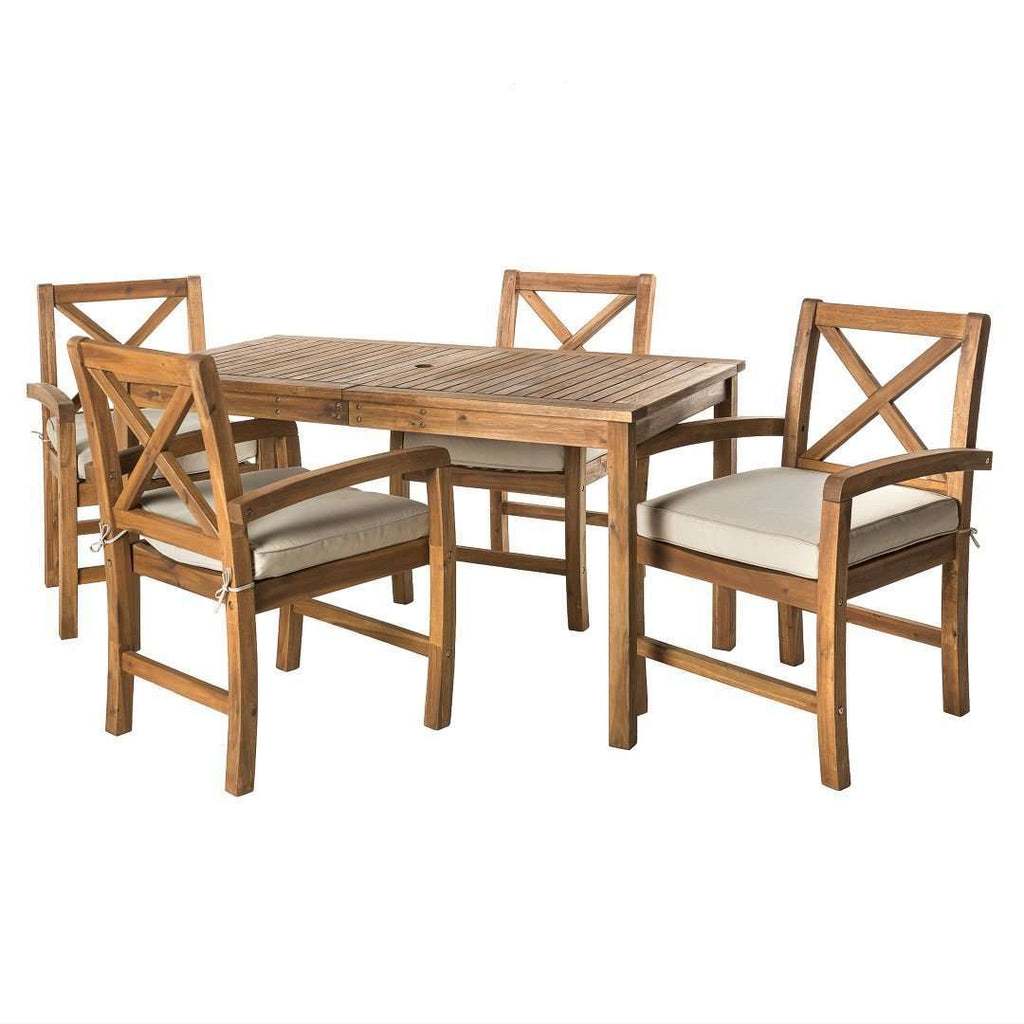 5-Piece Patio Dining Set - Brown in Acacia Wood, Polyester