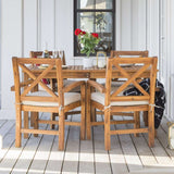 5-Piece Patio Dining Set - Brown in Acacia Wood, Polyester
