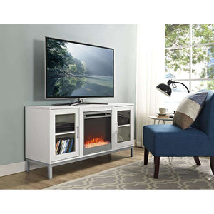 52" Modern Fireplace TV Stand - Stylish White MDF, Adjustable Shelves, Electric Heat, Sleek Design