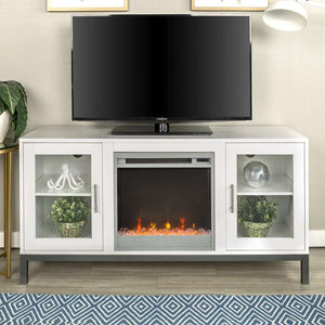 52" Modern Fireplace TV Stand - Stylish White MDF, Adjustable Shelves, Electric Heat, Sleek Design