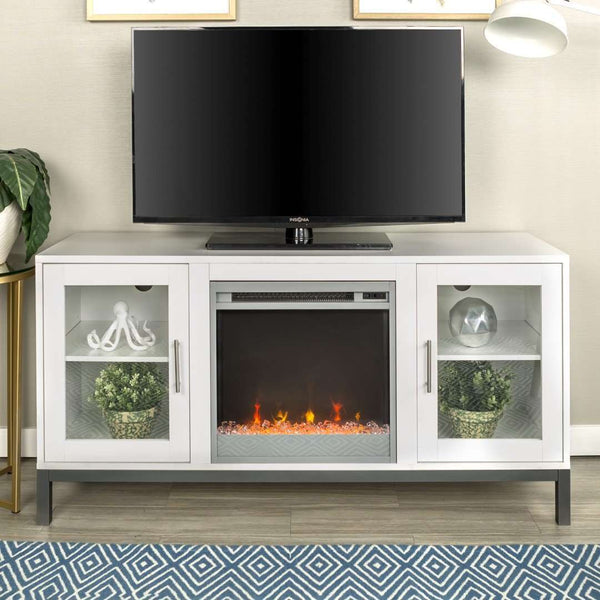52" Modern Fireplace TV Stand - Stylish White MDF, Adjustable Shelves, Electric Heat, Sleek Design