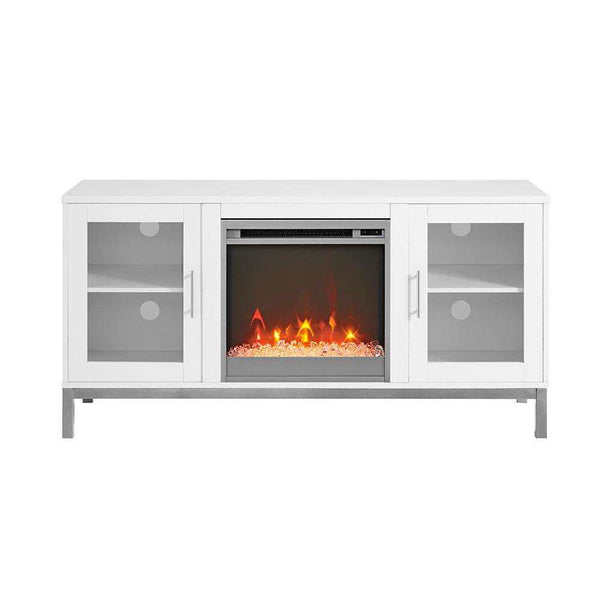52" Modern Fireplace TV Stand - Stylish White MDF, Adjustable Shelves, Electric Heat, Sleek Design