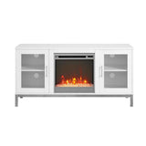 52" Modern Fireplace TV Stand - White in High-Grade Mdf, Durable Laminate, Metal