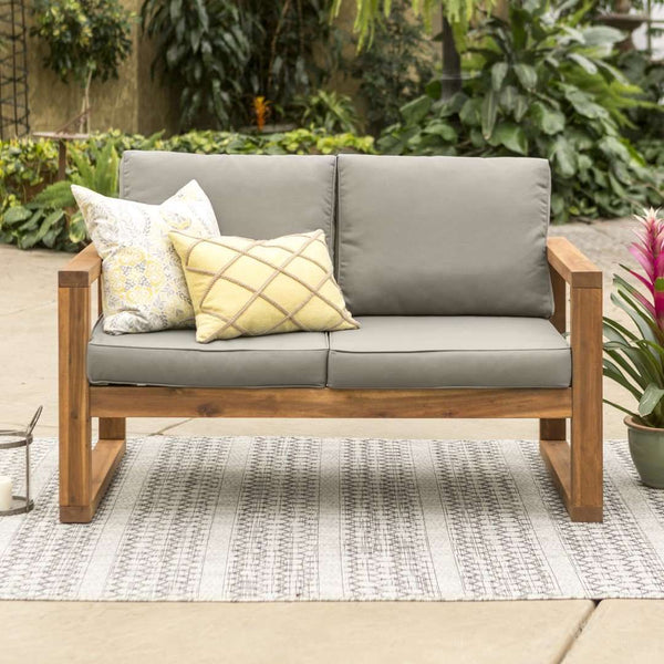 52" Modern Patio Loveseat - Stylish Acacia Wood Frame, Plush Cushions for Ultimate Comfort Outdoors