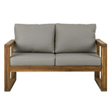 52" Modern Patio Loveseat - Brown in Acacia Wood, Polyester