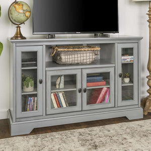 52" Transitional Highboy Glass Wood TV Stand - Stylish Entertainment Center with Adjustable Shelving
