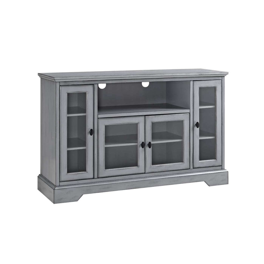 52" Transitional Highboy Glass Wood TV Stand - Stylish Entertainment Center with Adjustable Shelving