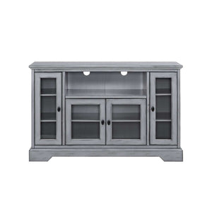 52" Transitional Highboy Glass Wood TV Stand - Stylish Entertainment Center with Adjustable Shelving