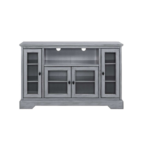 52" Transitional Highboy Glass Wood TV Stand - Stylish Entertainment Center with Adjustable Shelving