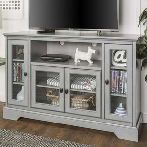 52" Transitional Highboy Glass Wood TV Stand - Stylish Entertainment Center with Adjustable Shelving