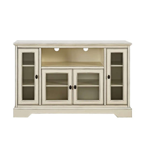 52" Transitional Highboy Glass Wood TV Stand - Stylish Entertainment Center with Adjustable Shelving