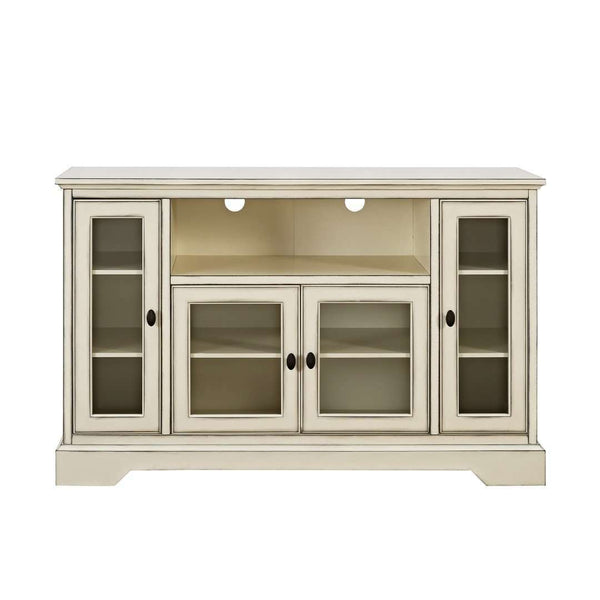 52" Transitional Highboy Glass Wood TV Stand - Stylish Entertainment Center with Adjustable Shelving