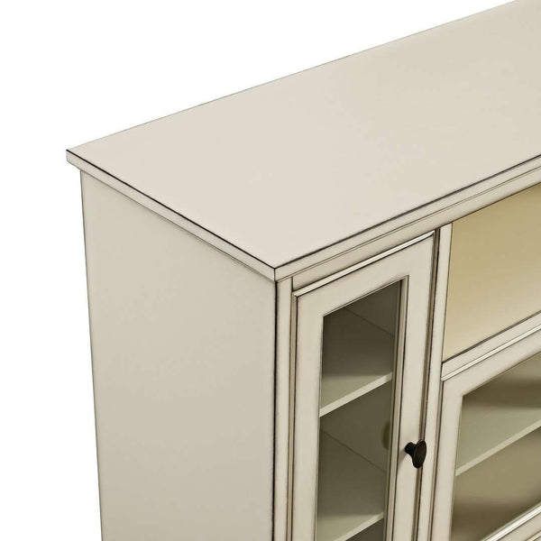 52" Transitional Highboy Glass Wood TV Stand - Stylish Entertainment Center with Adjustable Shelving