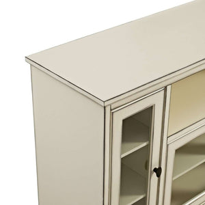 52" Transitional Highboy Glass Wood TV Stand - Stylish Entertainment Center with Adjustable Shelving