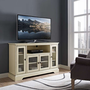 52" Transitional Highboy Glass Wood TV Stand - Stylish Entertainment Center with Adjustable Shelving