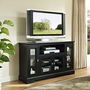 52" Transitional Highboy Glass Wood TV Stand - Stylish Entertainment Center with Adjustable Shelving