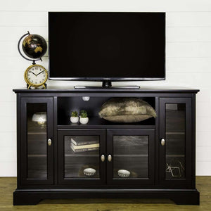 52" Transitional Highboy Glass Wood TV Stand - Stylish Entertainment Center with Adjustable Shelving