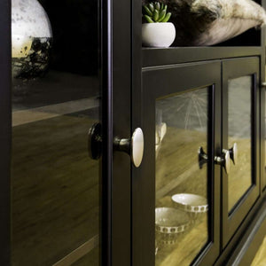 52" Transitional Highboy Glass Wood TV Stand - Stylish Entertainment Center with Adjustable Shelving