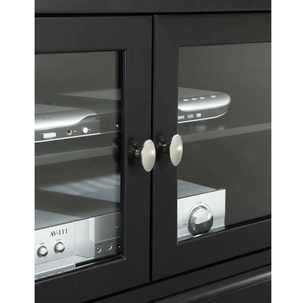 52" Transitional Highboy Glass Wood TV Stand - Stylish Entertainment Center with Adjustable Shelving