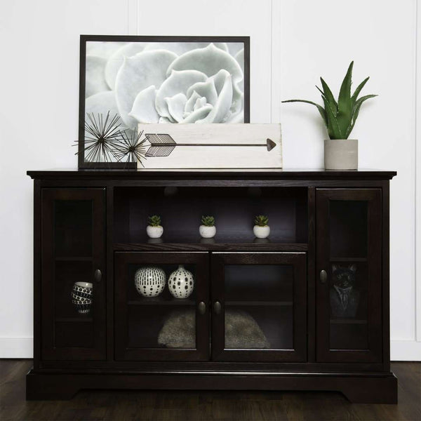 52" Transitional Highboy Glass Wood TV Stand - Stylish Entertainment Center with Adjustable Shelving