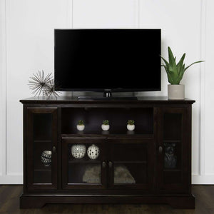 52" Transitional Highboy Glass Wood TV Stand - Stylish Entertainment Center with Adjustable Shelving