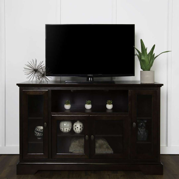 52" Transitional Highboy Glass Wood TV Stand - Stylish Entertainment Center with Adjustable Shelving