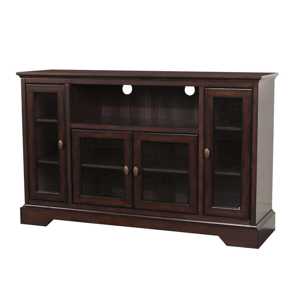 52" Transitional Highboy Glass Wood TV Stand - Stylish Entertainment Center with Adjustable Shelving