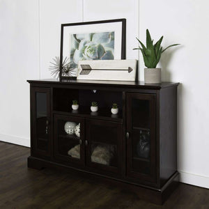 52" Transitional Highboy Glass Wood TV Stand - Stylish Entertainment Center with Adjustable Shelving