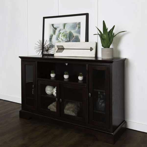 52" Transitional Highboy Glass Wood TV Stand - Stylish Entertainment Center with Adjustable Shelving