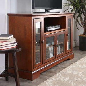 52" Transitional Highboy Glass Wood TV Stand - Stylish Entertainment Center with Adjustable Shelving