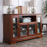 52" Transitional Highboy Glass Wood TV Stand - Stylish Entertainment Center with Adjustable Shelving